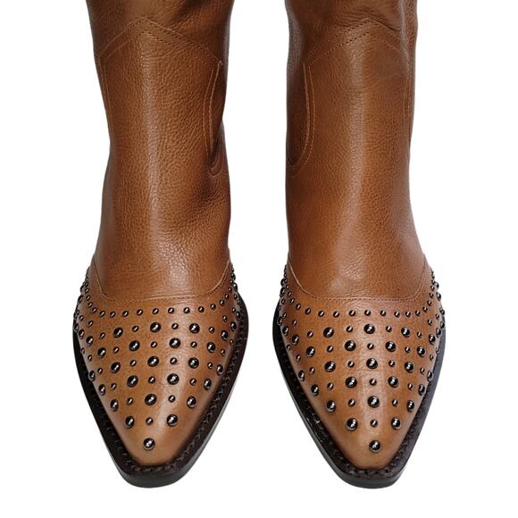 Botkier Tammy Western Cowgirl Glam Studded Leather Boot, Color Nut, Size 9 - Picture 5 of 11